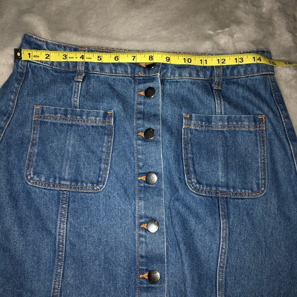 H & M DIVIDED Skirt Mini Button Front Blue Denim - Picture 6 of 10